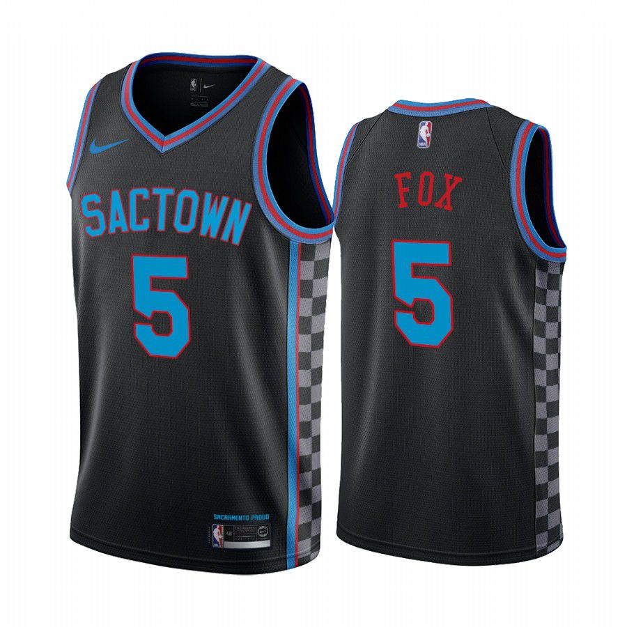 Men Sacramento Kings 5 de aaron fox black city edition sactown 2020 nba jersey